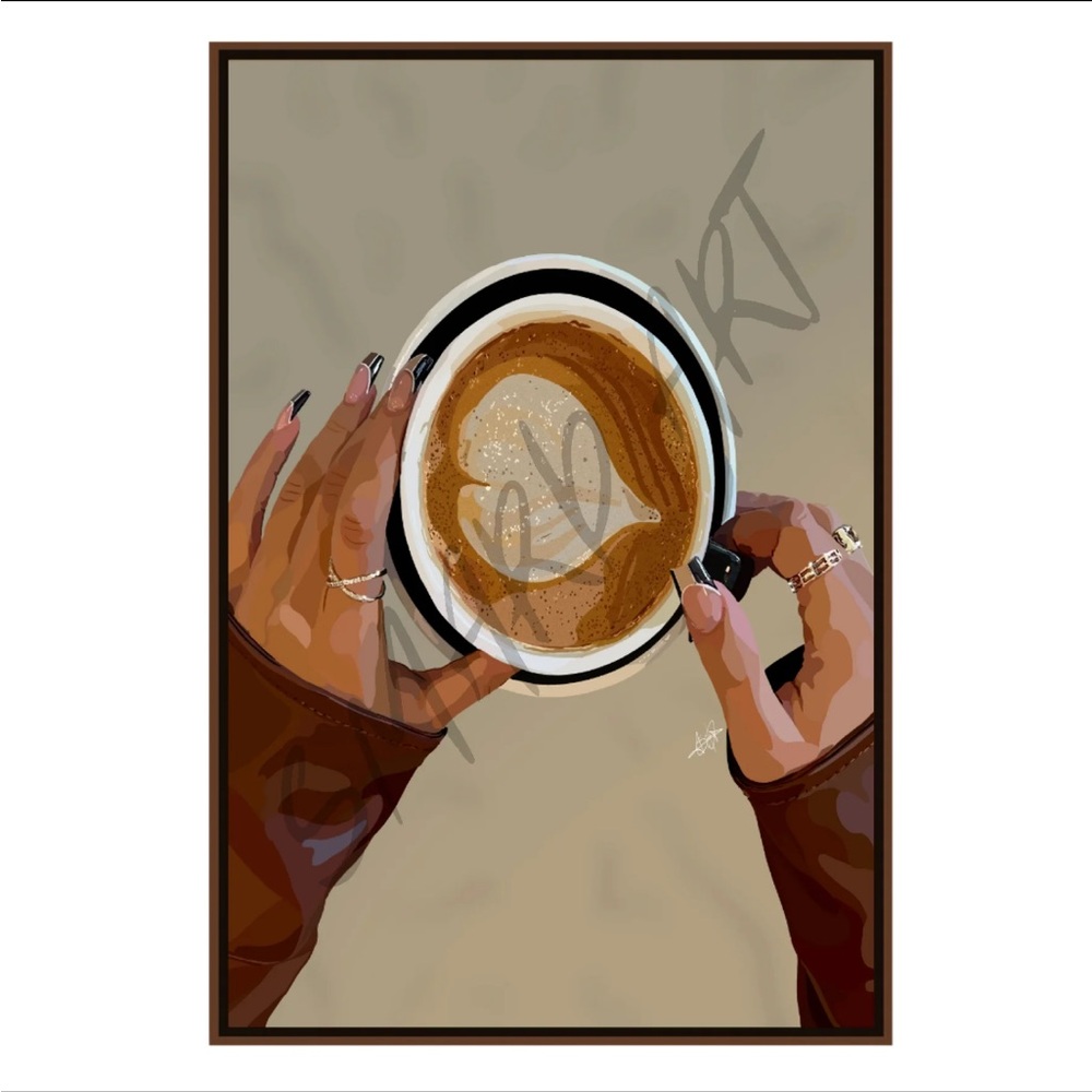 Latte Art Wall Print - Coffee Cup Illustration in Brown and Cream
